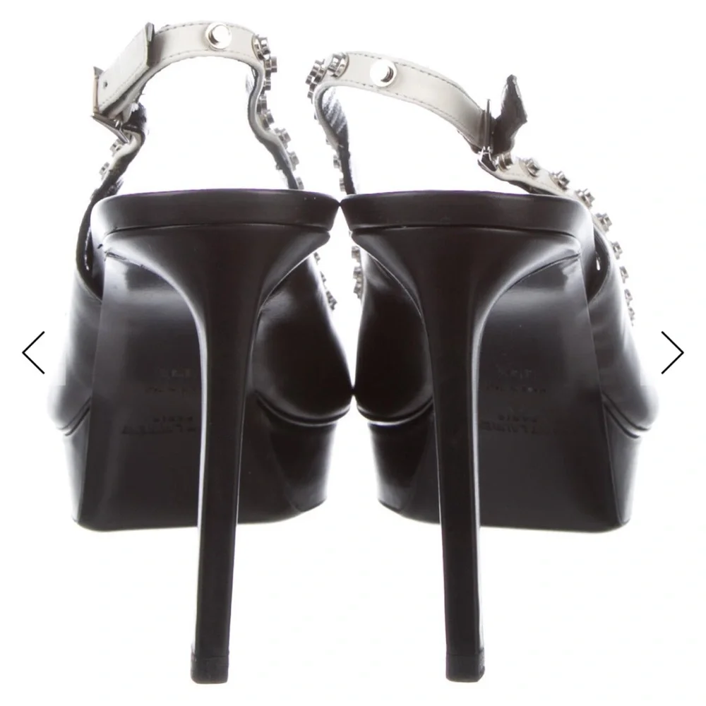 Never worn, Saint Laurent Black and Silver Studded Heels with box size 9.5 - Picture 5 of 11